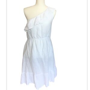 Valentina Naldi One Shoulder Ruffle Linen Dress Made in Italy Women's Sz M White